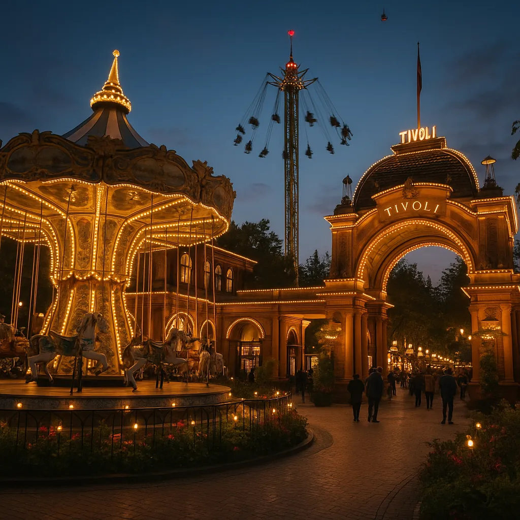 Enjoy an online jigsaw puzzle designed for browser play, featuring a charming nighttime amusement-park scene.