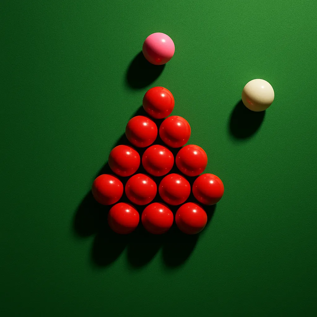 Enjoy an online jigsaw puzzle designed for browser play, featuring a close-up of a snooker break setup on green felt.