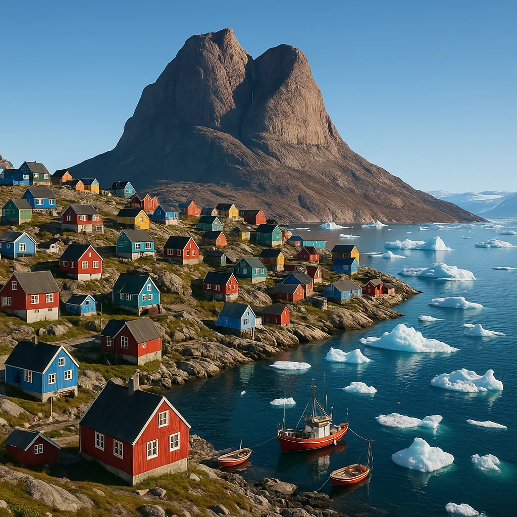 Enjoy an online jigsaw puzzle designed for browser play, featuring a picturesque coastal village nestled below a dramatic mountain and dotted with colorful hous