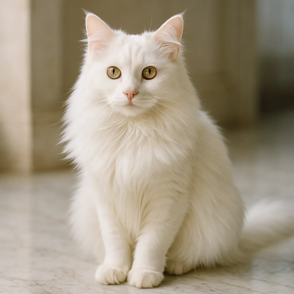 This online jigsaw puzzle features a portrait of a fluffy white cat, perfect for animal lovers to enjoy in the browser.