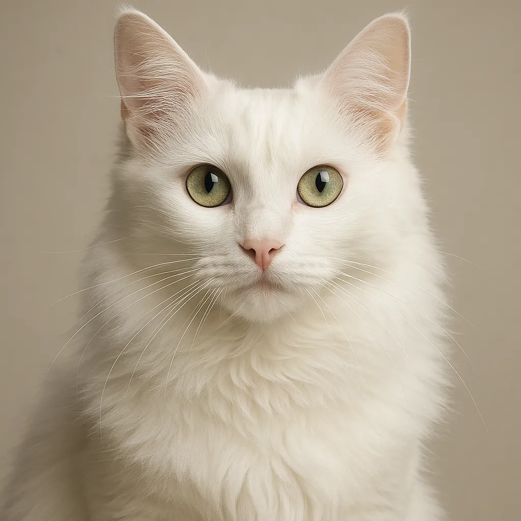 Enjoy an online jigsaw puzzle designed for browser play, featuring a serene portrait of a white long-haired cat.