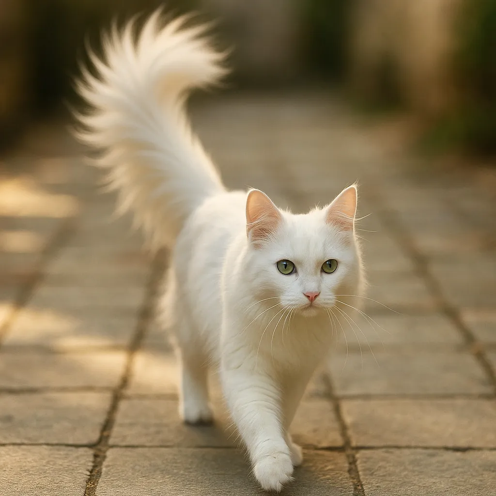 Enjoy an online jigsaw puzzle designed for browser play, featuring a serene animal scene of a graceful white cat.
