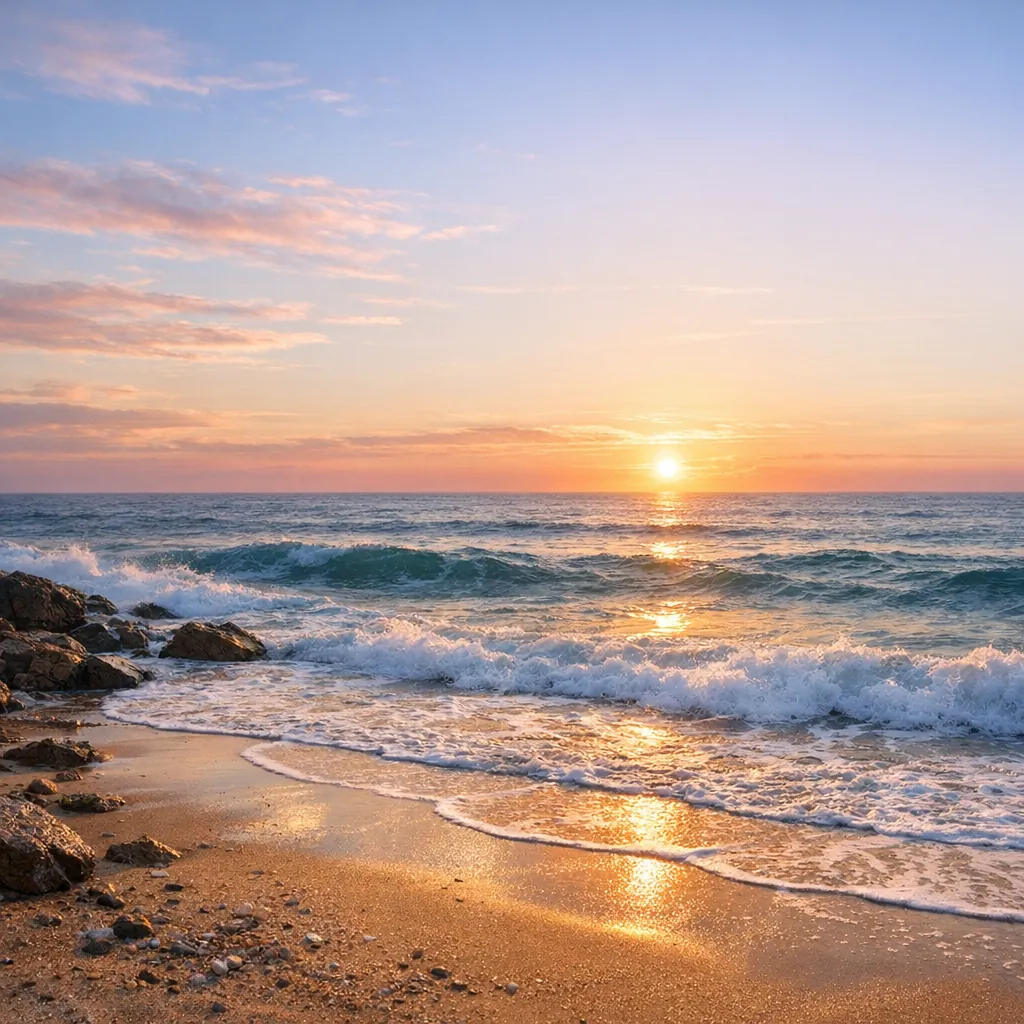Enjoy an online jigsaw puzzle designed for browser play, featuring a tranquil beach sunset that celebrates the beauty of nature.