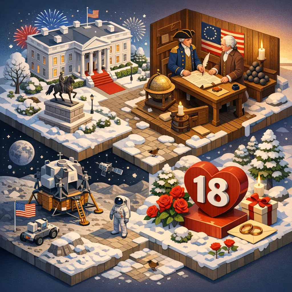 Enjoy an online jigsaw puzzle designed for browser play, featuring a charming mix of American history, space exploration, and festive celebration.