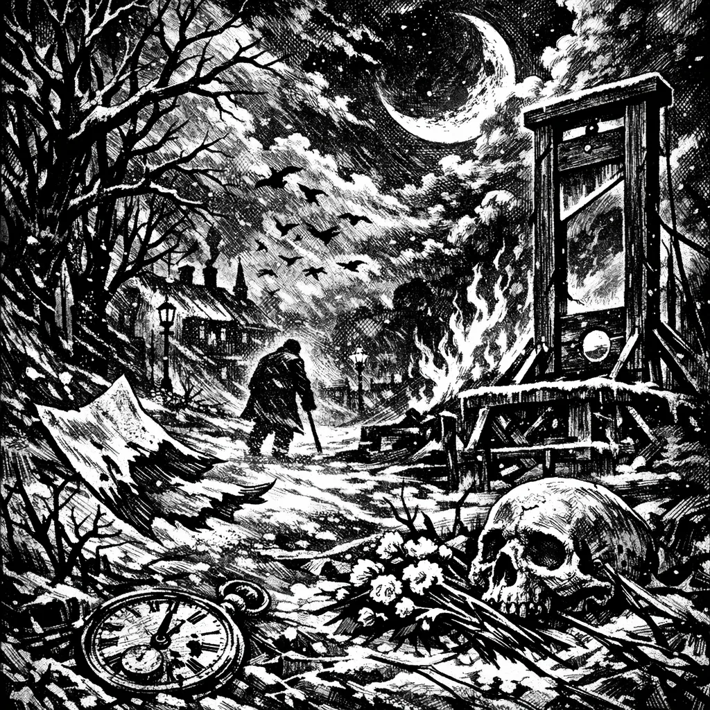 Enjoy an online jigsaw puzzle designed for browser play, featuring a striking gothic winter scene that blends dark art and dramatic landscape.