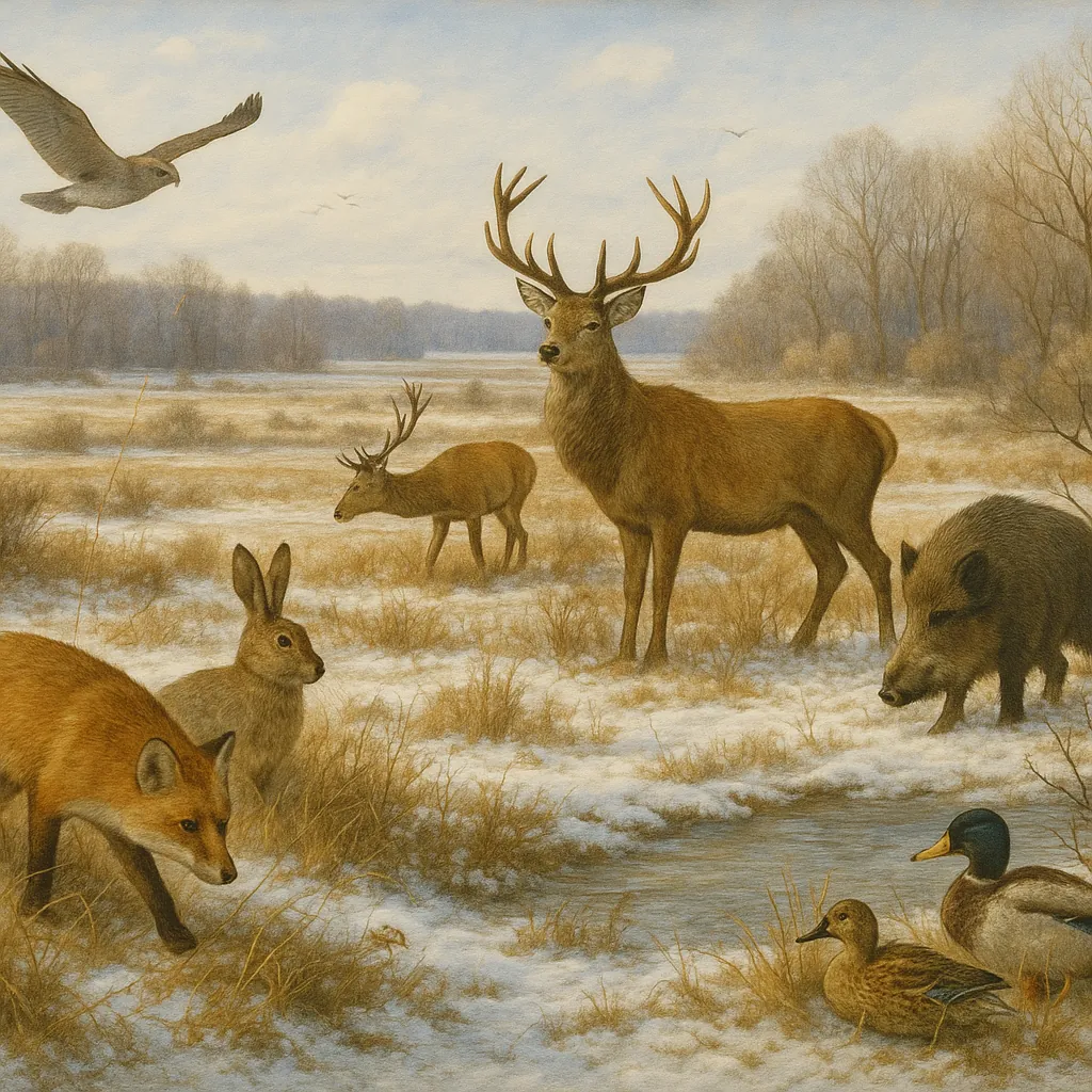 Enjoy an online jigsaw puzzle designed for browser play, featuring a peaceful wildlife scene set in a snowy marsh.