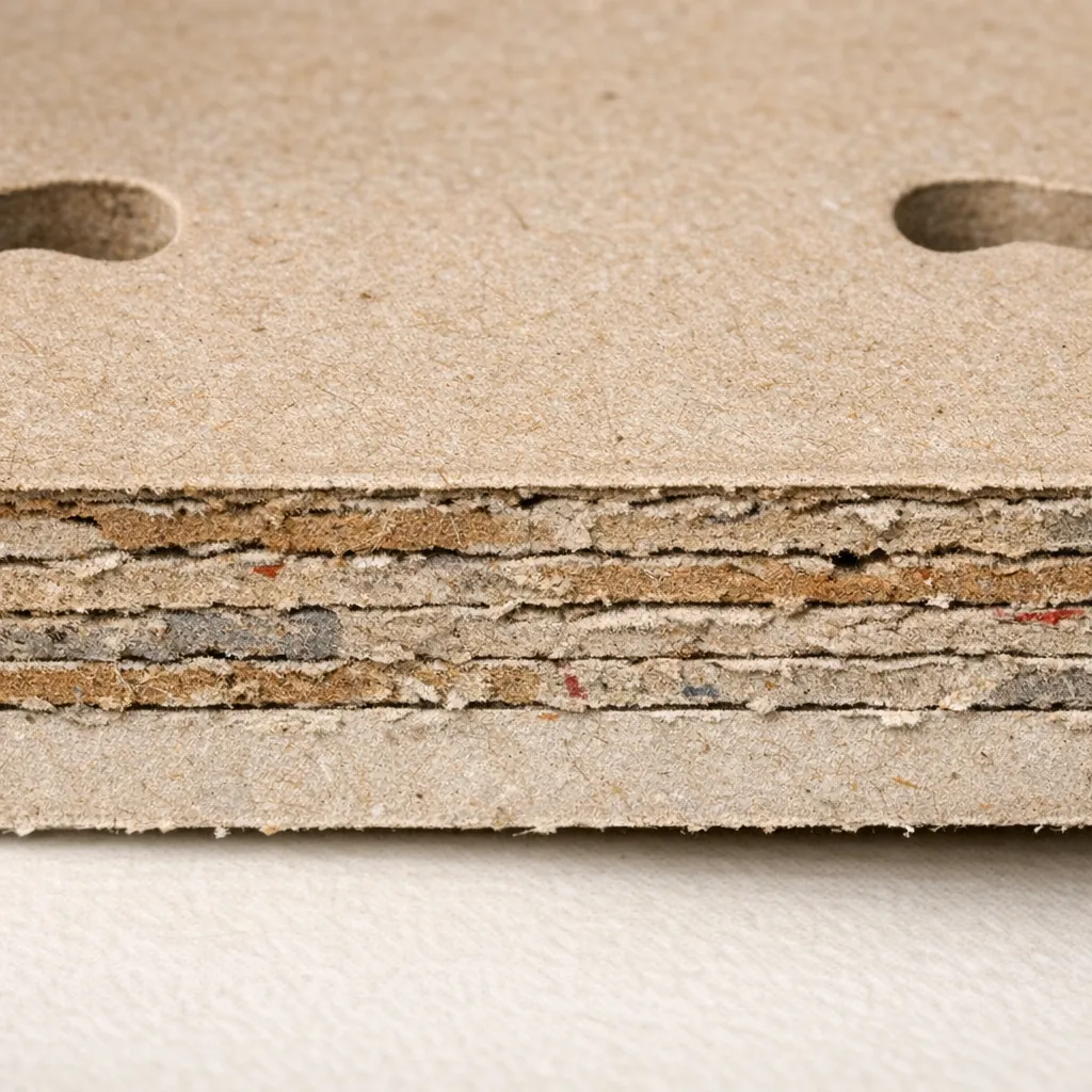 Enjoy an online jigsaw puzzle designed for browser play, featuring a close-up view of stacked cardboard layers and textured paper.
