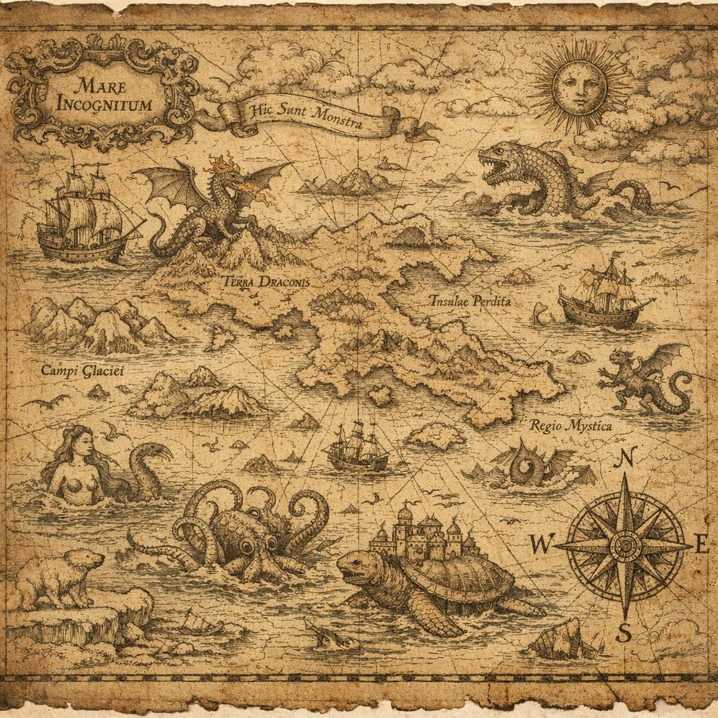 Here’s an online jigsaw puzzle you can play in your browser, featuring a vintage nautical map filled with fantasy sea creatures and explorer imagery.