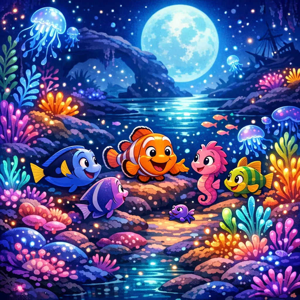 Enjoy an online jigsaw puzzle designed for browser play, featuring a whimsical underwater scene full of friendly sea creatures and vibrant coral.