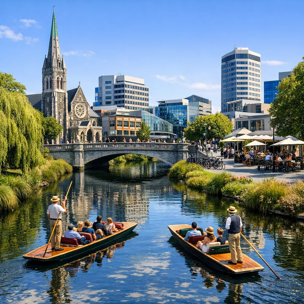 Enjoy an online jigsaw puzzle designed for browser play, featuring a sunny riverside city scene with boats and historic architecture.