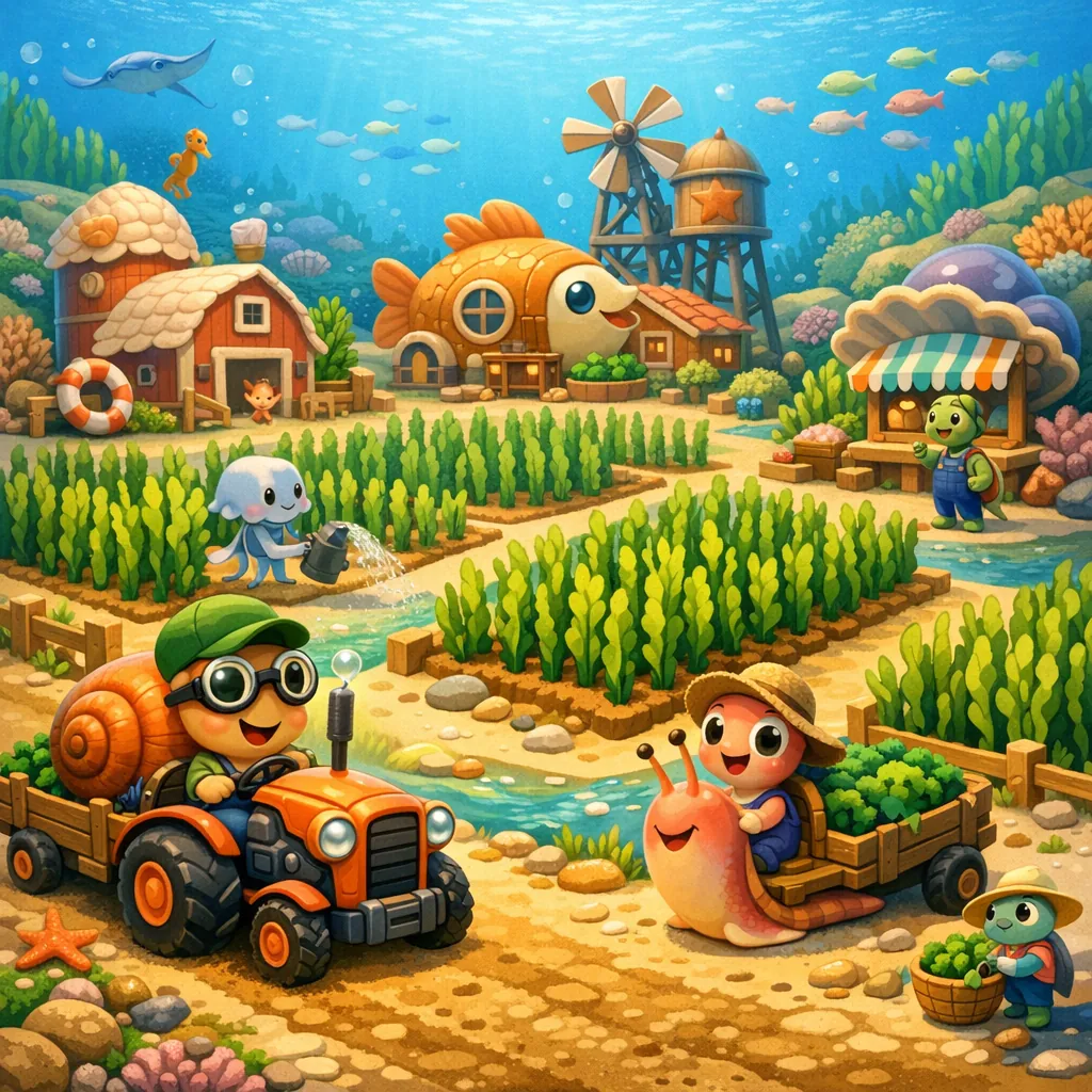 Enjoy an online jigsaw puzzle designed for browser play, featuring a charming underwater farm scene filled with friendly sea creatures and coastal cottage build