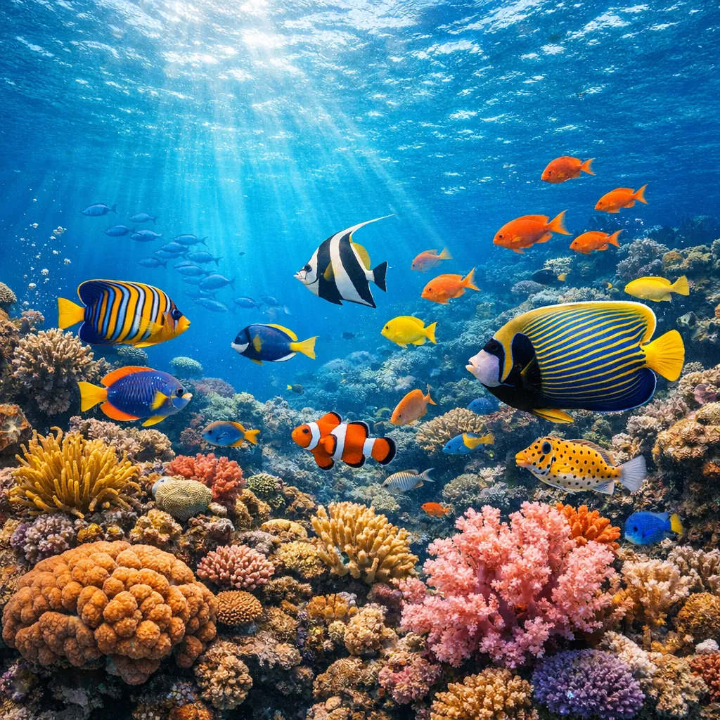 Enjoy an online jigsaw puzzle designed for browser play, featuring a vibrant underwater coral reef filled with colorful marine life.