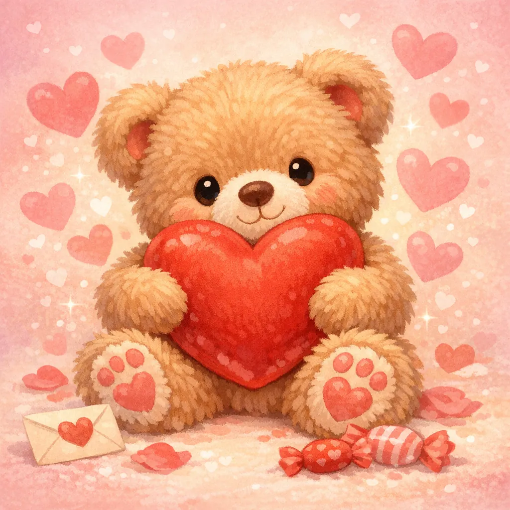 Enjoy an online jigsaw puzzle designed for browser play, featuring an adorable teddy bear holding a bright red heart in a charming, romantic scene.