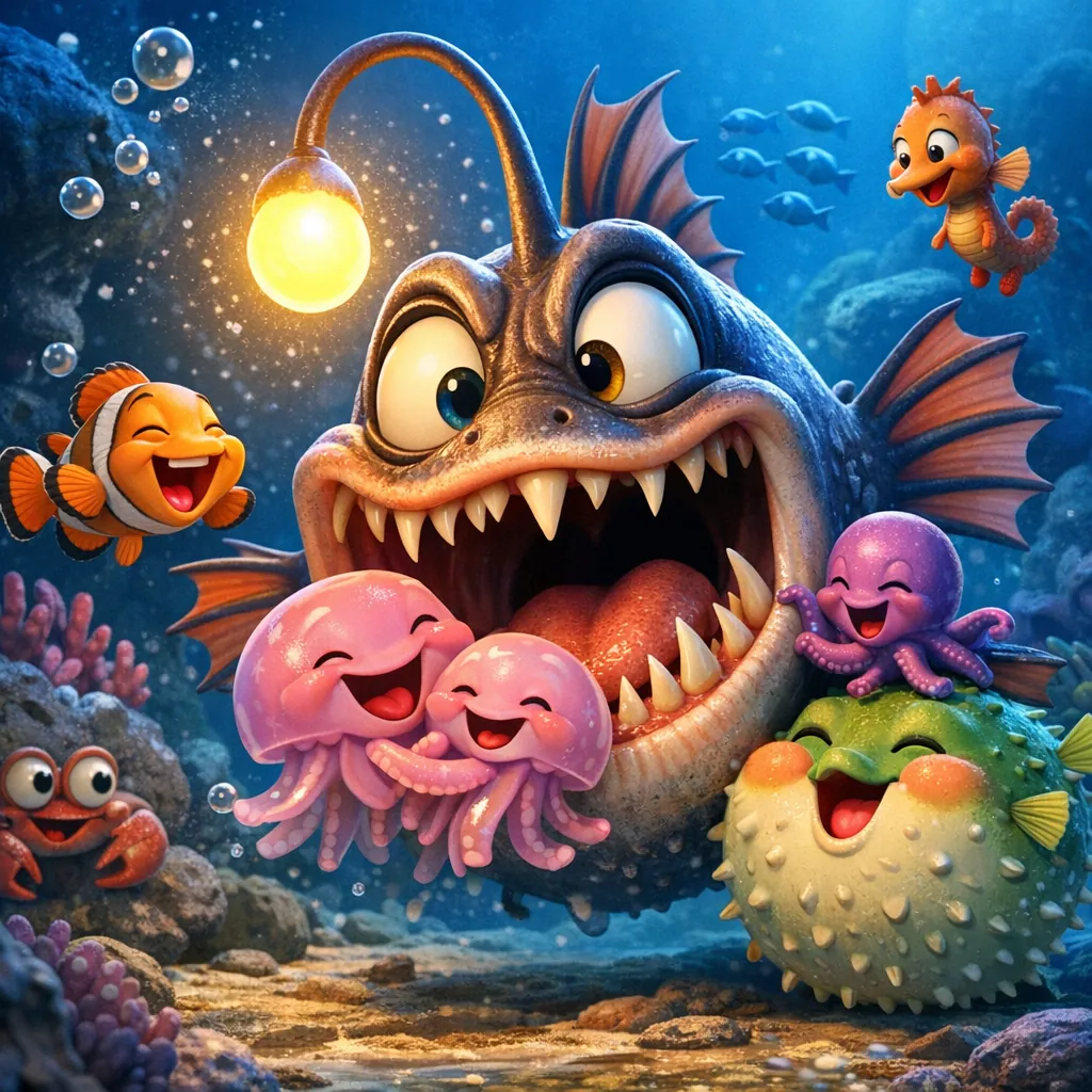 This online jigsaw puzzle features a charming underwater scene filled with playful sea life and bright, whimsical characters.