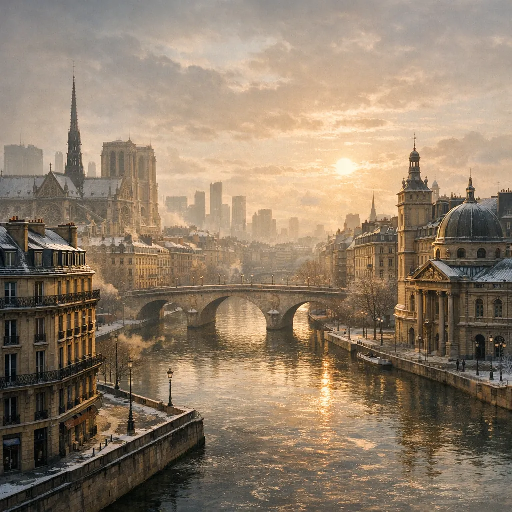 Enjoy an online jigsaw puzzle designed for browser play, featuring a peaceful cityscape of Paris framed by historic architecture and the gently flowing Seine.