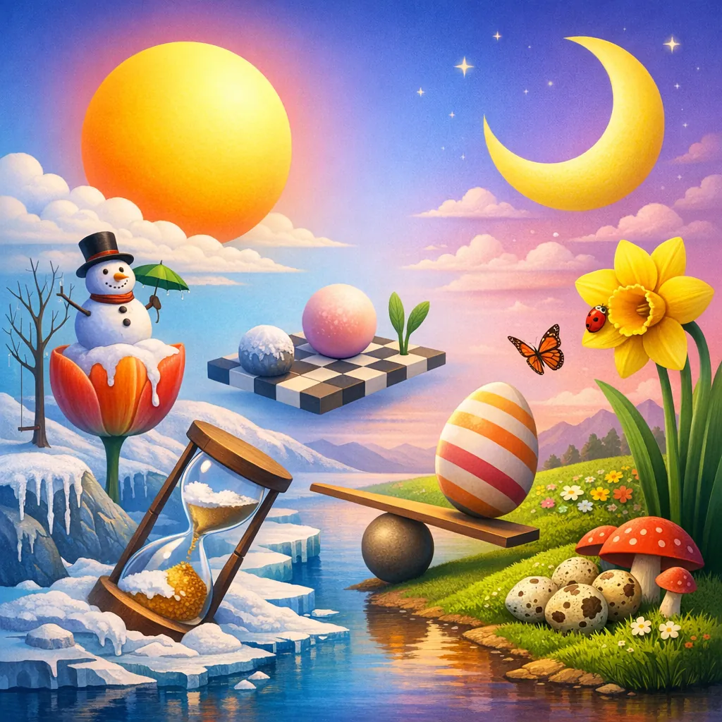 Enjoy an online jigsaw puzzle designed for browser play, featuring a whimsical blend of nature and surreal seasonal motifs.