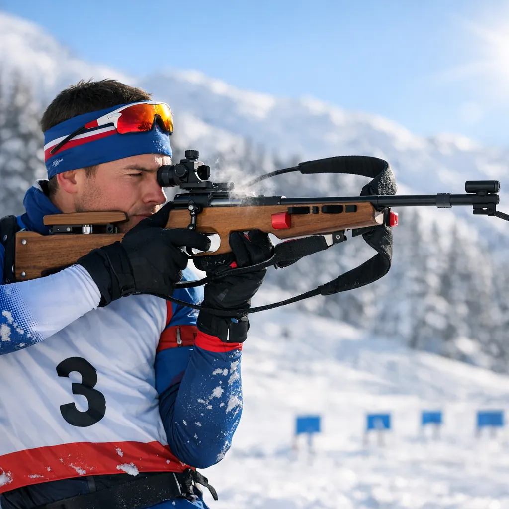 Enjoy an online jigsaw puzzle designed for browser play, featuring a winter sports scene from a biathlon competition.