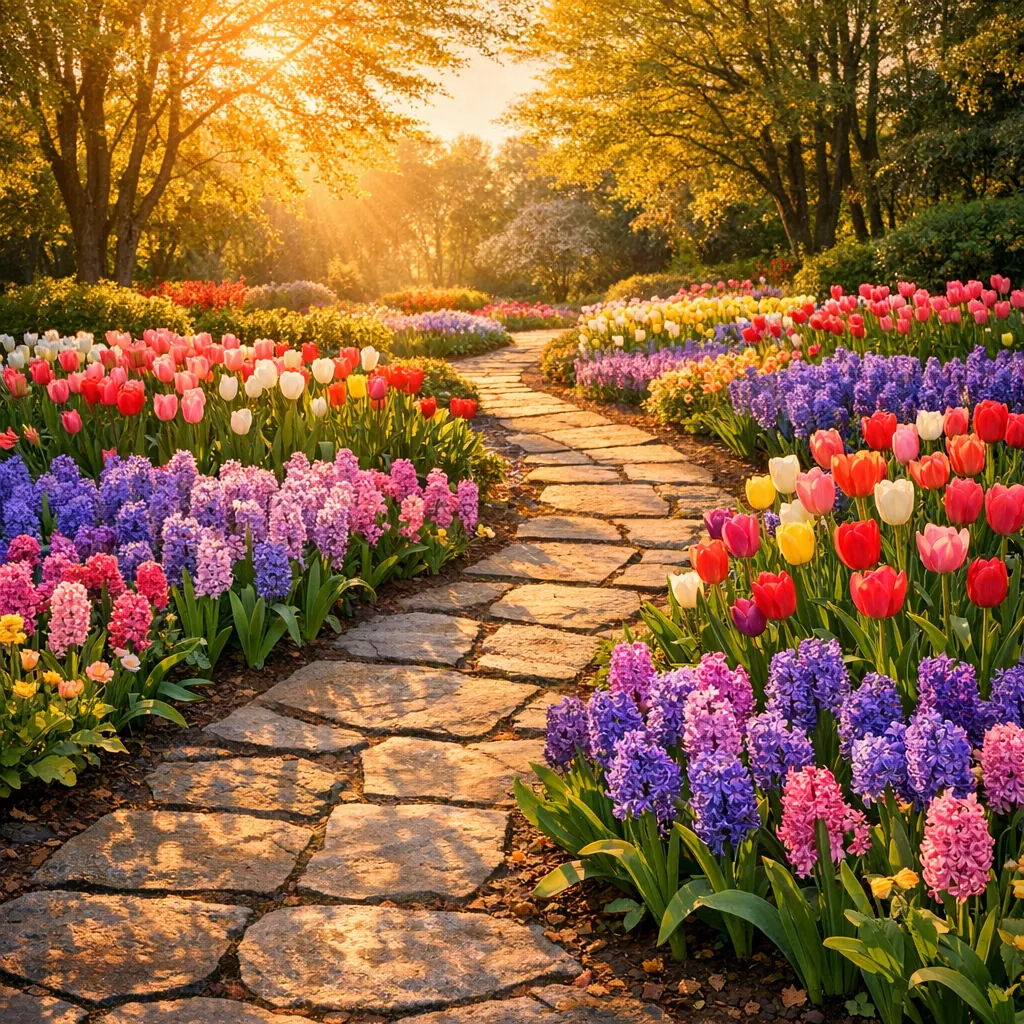Here’s an online jigsaw puzzle you can play in your browser, featuring a sunlit garden scene full of colorful flowers and a winding stone path.