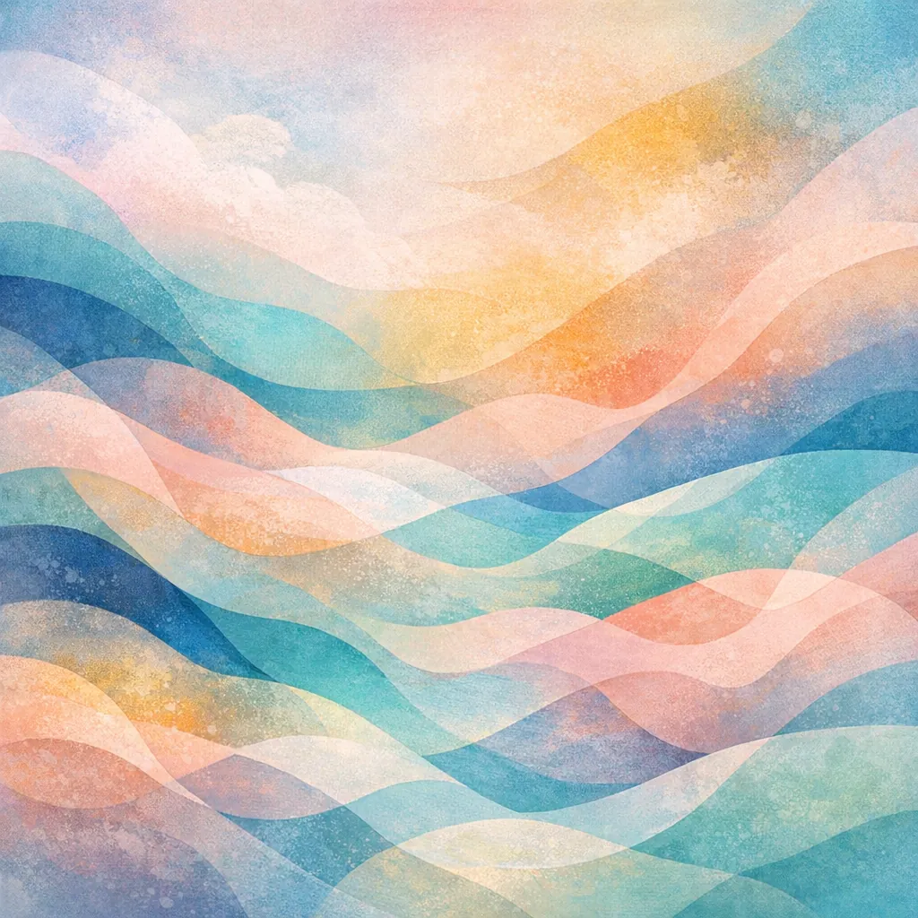 Enjoy an online jigsaw puzzle designed for browser play, featuring a soothing abstract seascape of flowing waves and pastel skies.