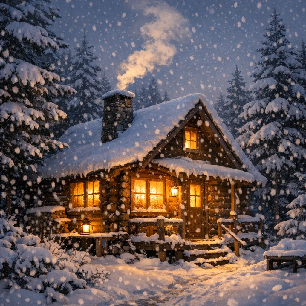 Here’s an online jigsaw puzzle you can play in your browser, featuring a cozy winter cabin scene set in nature and surrounded by snow-laden pines.