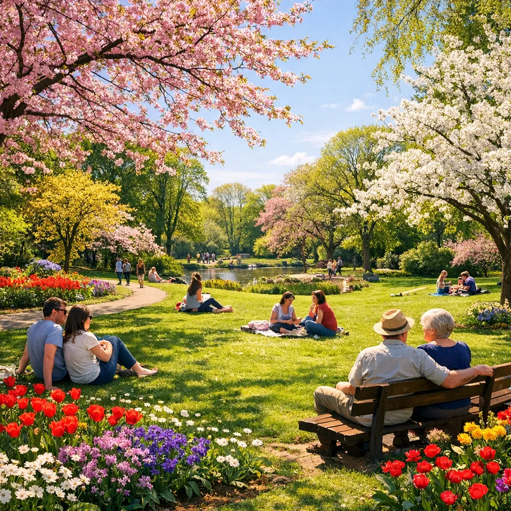 Enjoy an online jigsaw puzzle designed for browser play, featuring a sunlit spring park scene perfect for nature lovers.