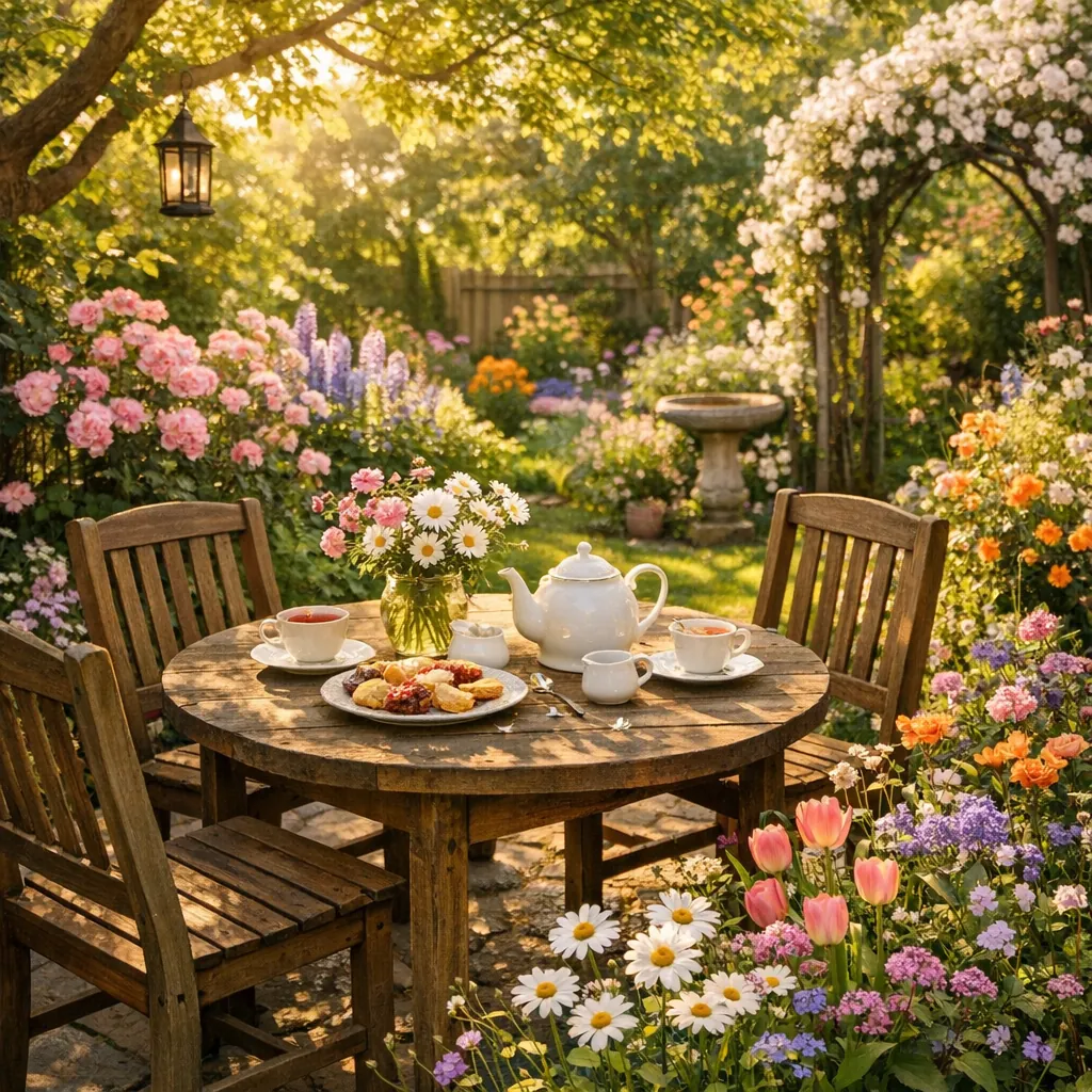 This online jigsaw puzzle features a sunlit garden tea scene you can play right in your browser, combining themes of nature and cozy dining.
