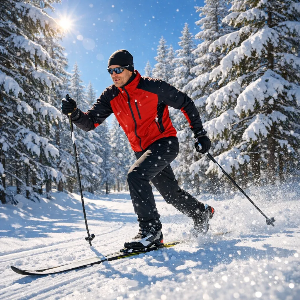 Enjoy an online jigsaw puzzle designed for browser play, featuring an energetic winter sports scene set in snowy nature.