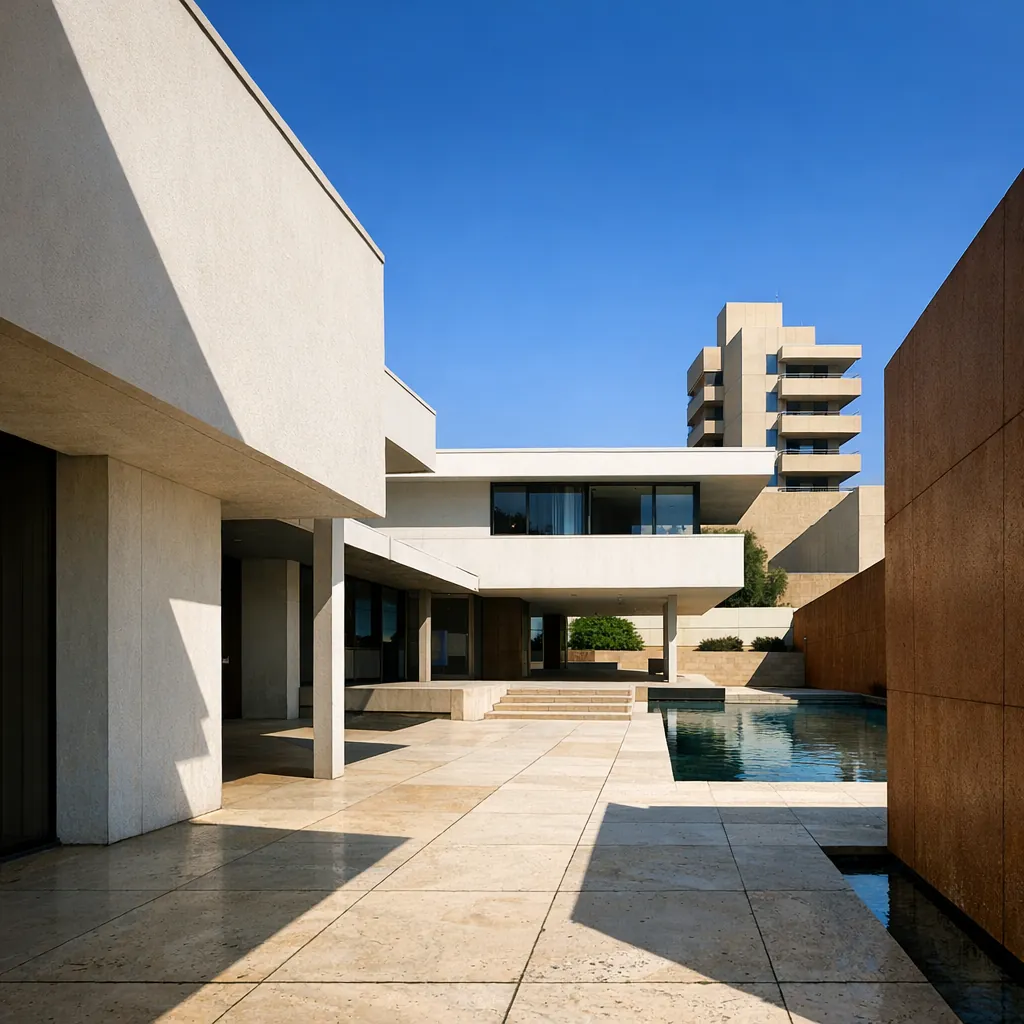 Enjoy an online jigsaw puzzle designed for browser play, featuring modern architecture and a serene courtyard scene.