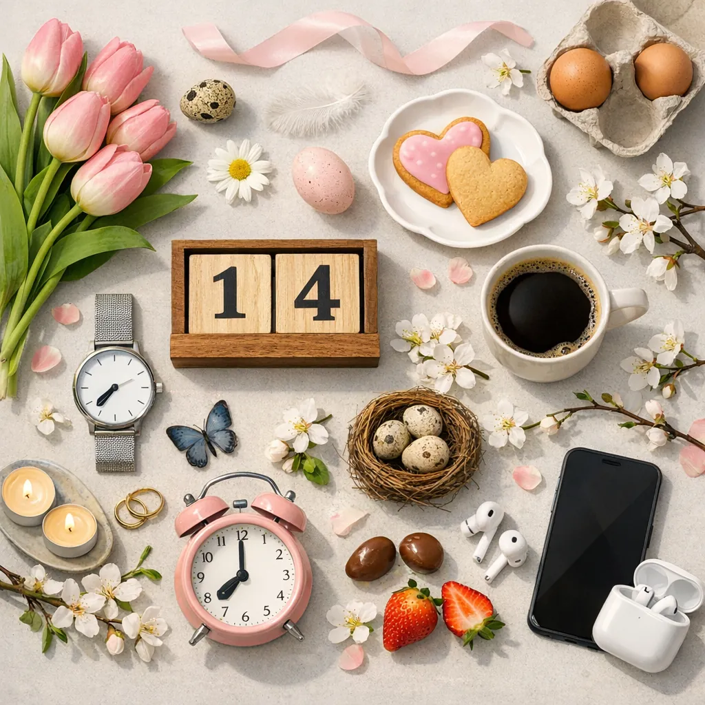 Play an online jigsaw puzzle in your browser that shows a charming spring still-life with food and lifestyle elements arranged in a cozy flat lay.