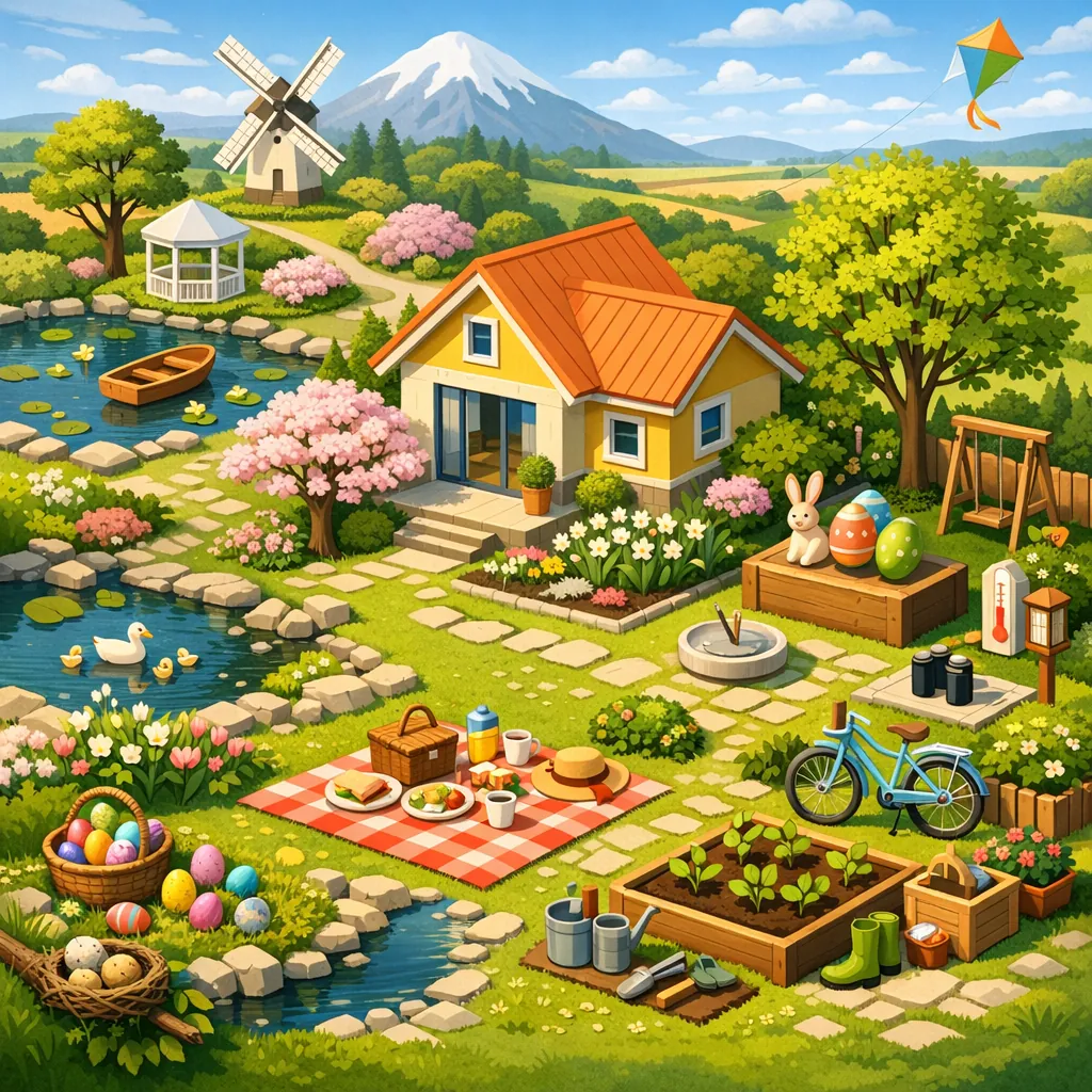 Enjoy an online jigsaw puzzle designed for browser play, featuring a cheerful springtime cottage garden scene.