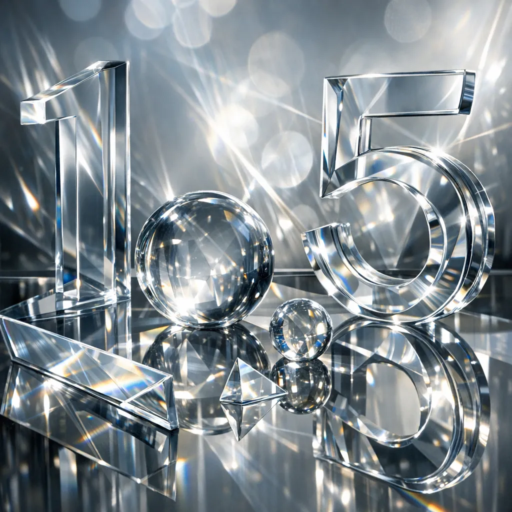 Enjoy an online jigsaw puzzle designed for browser play, featuring a sparkling still-life of crystal numbers and geometric glass shapes.