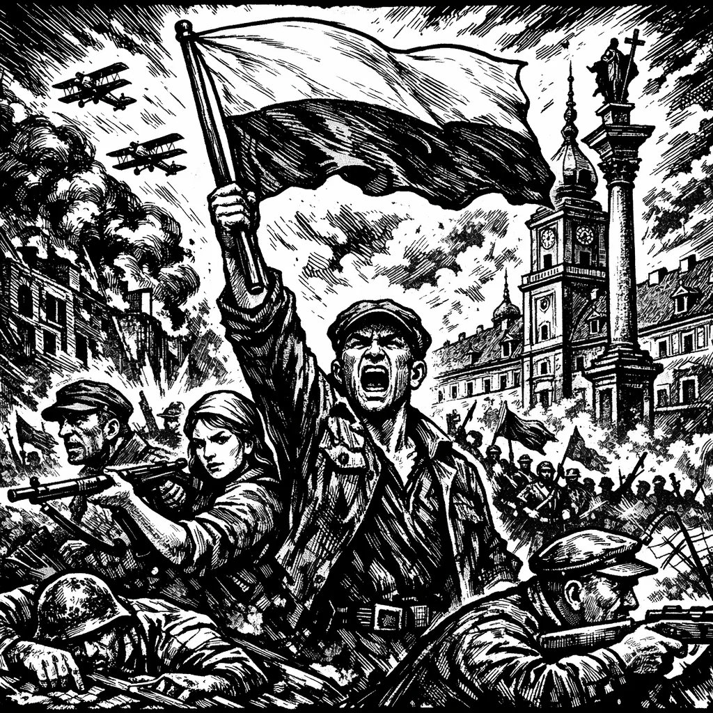 This online jigsaw puzzle features a dramatic black-and-white historical scene of a wartime uprising, perfect for browser play.