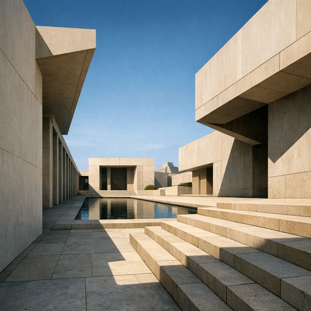 Enjoy an online jigsaw puzzle designed for browser play, featuring minimalist architecture and a serene courtyard scene.
