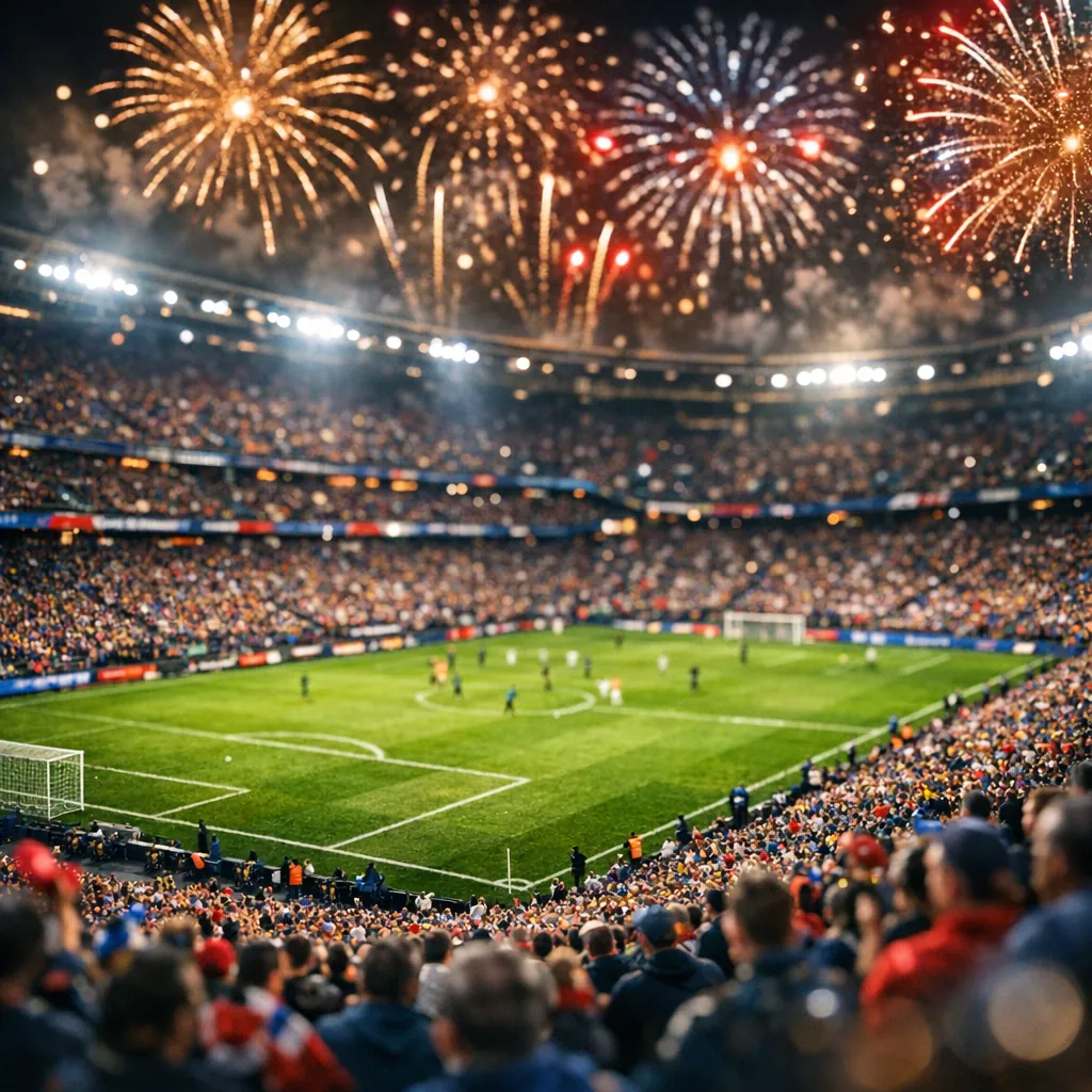Play an online jigsaw puzzle in your browser that shows a lively stadium scene with sports and celebration as its central theme.
