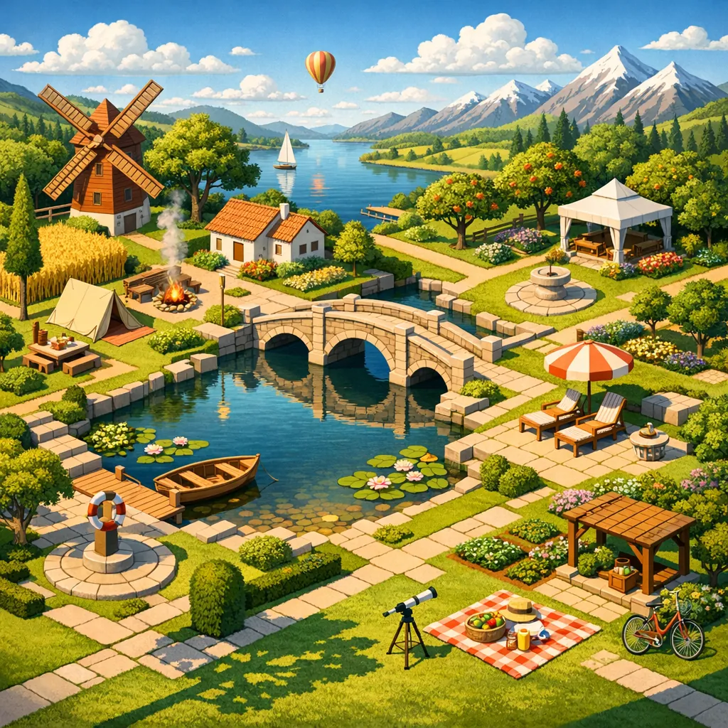 Enjoy an online jigsaw puzzle designed for browser play, featuring a sunlit countryside landscape filled with lakeside charm and pastoral beauty.