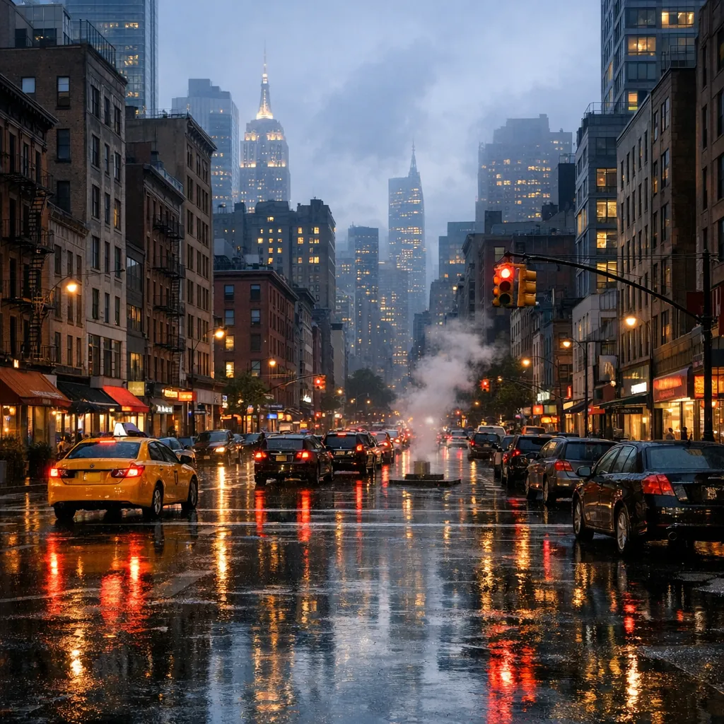 This online jigsaw puzzle features a rainy city street scene, perfect for fans of urban and night photography to enjoy in your browser.