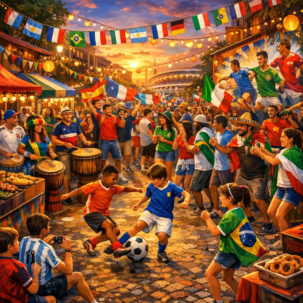 Enjoy an online jigsaw puzzle designed for browser play, featuring a lively street festival and soccer-themed celebration.