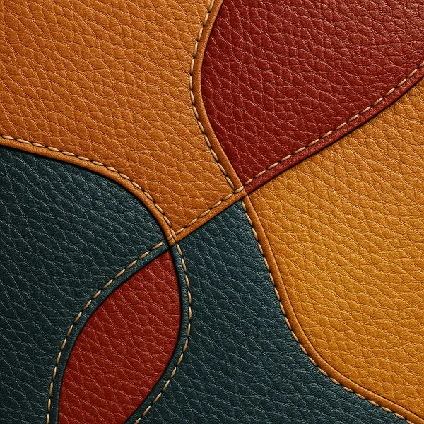 This image showcases a vibrant patchwork of leather with a natural grain texture.