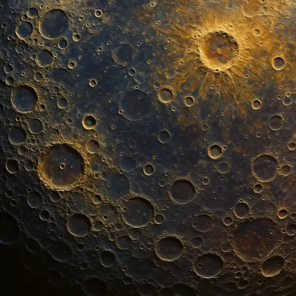 This image depicts a detailed view of the moon's surface, showcasing numerous craters of varying sizes.