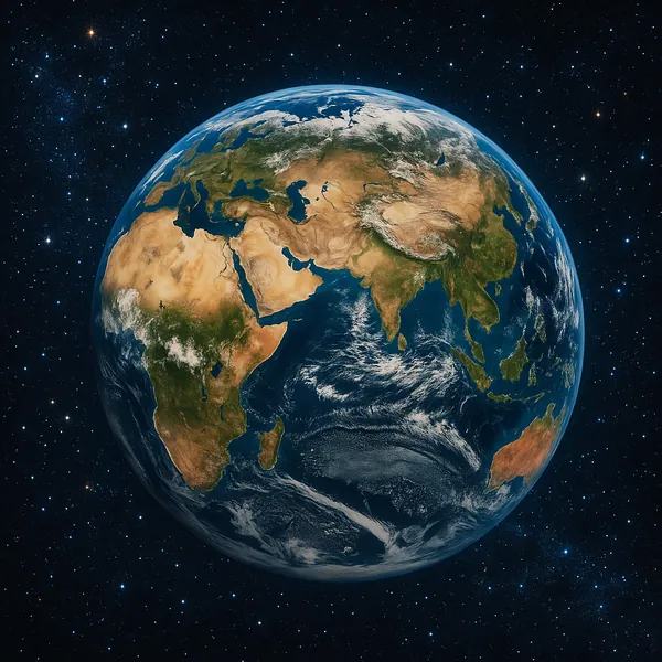 This image captures a breathtaking view of Earth as seen from space, showcasing the planet's vibrant colors and diverse landscapes.