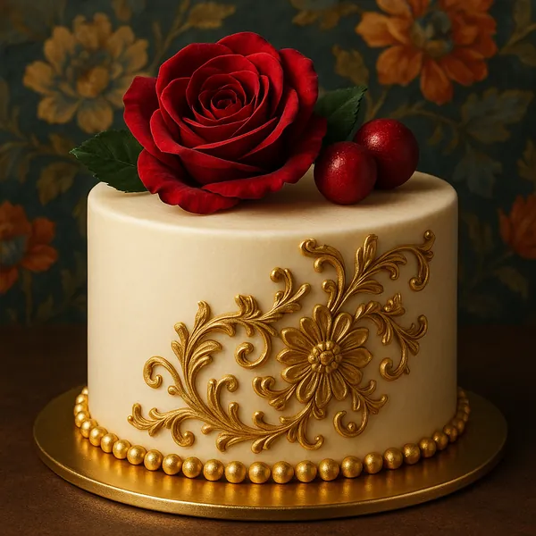 This image features a beautifully crafted cake adorned with intricate decorations.