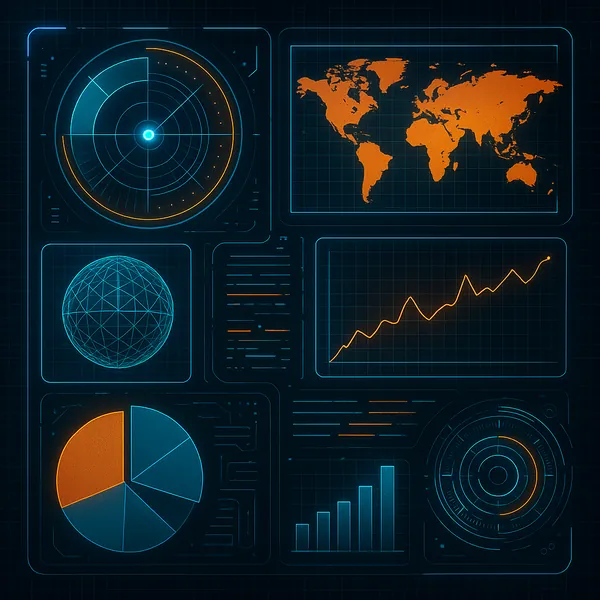 This image showcases a holographic display interface with a sleek, futuristic design.