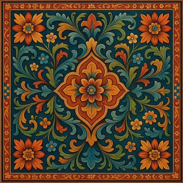This image showcases a beautifully intricate symmetrical design featuring floral elements.