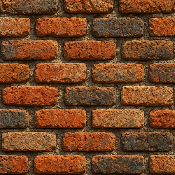 This image showcases a detailed view of a rough brick wall, highlighting the rich texture and color variations of each brick.