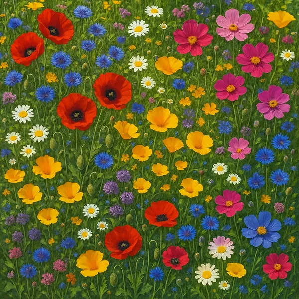This image captures a vivid and colorful wildflower meadow in full bloom.