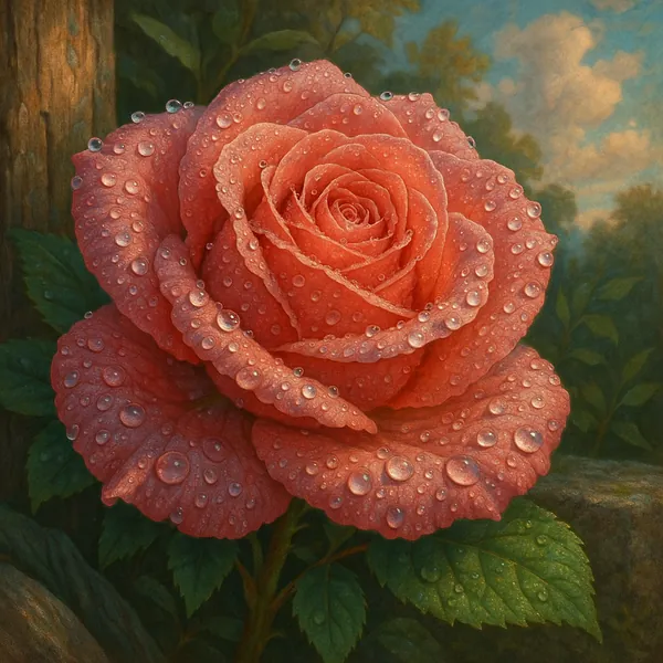 This close-up image captures the intricate beauty of a rose adorned with glistening dewdrops.