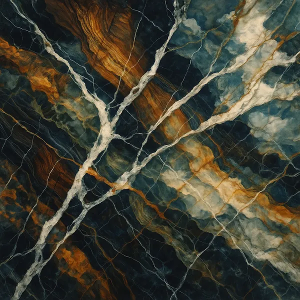This image showcases a polished marble surface with striking and dramatic veining patterns.