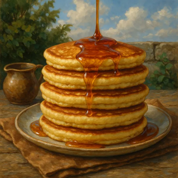 This image showcases a mouthwatering stack of fluffy pancakes, perfectly golden-brown and inviting.