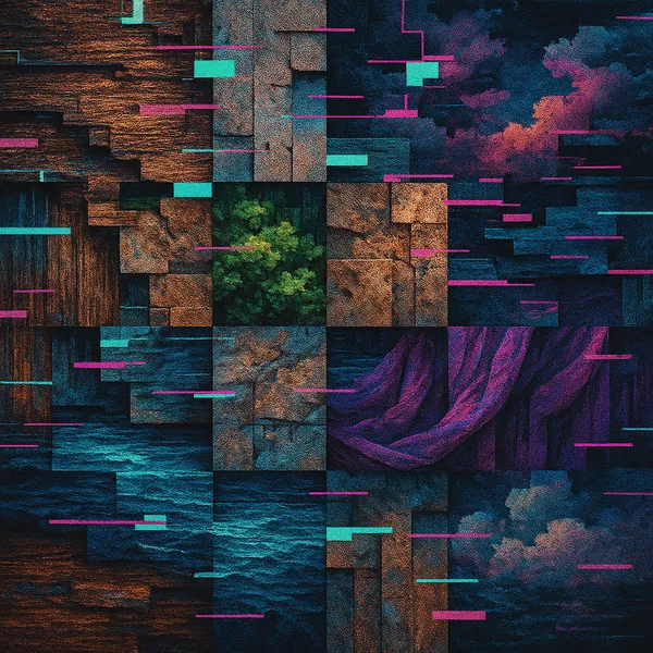 This image features a captivating glitch art composition with neon accents.