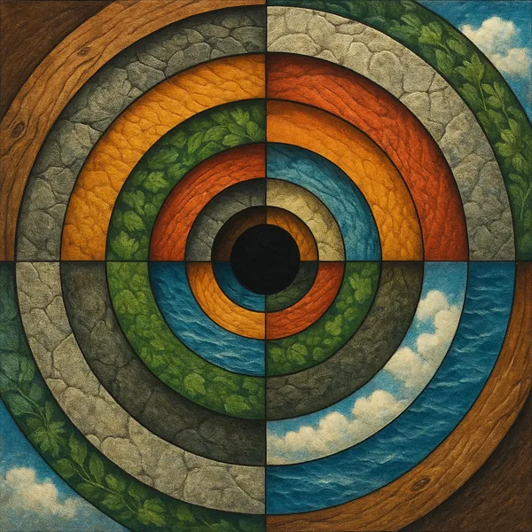 This image features an intricate arrangement of concentric circles, creating a striking optical illusion of depth.